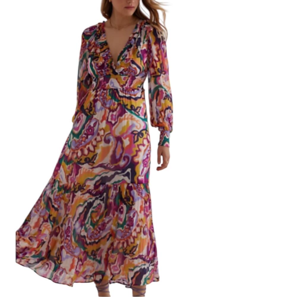 Anthropologie Marais Chiffon Maxi Dress Abstract Watercolor Print* - Picture 7 of 10